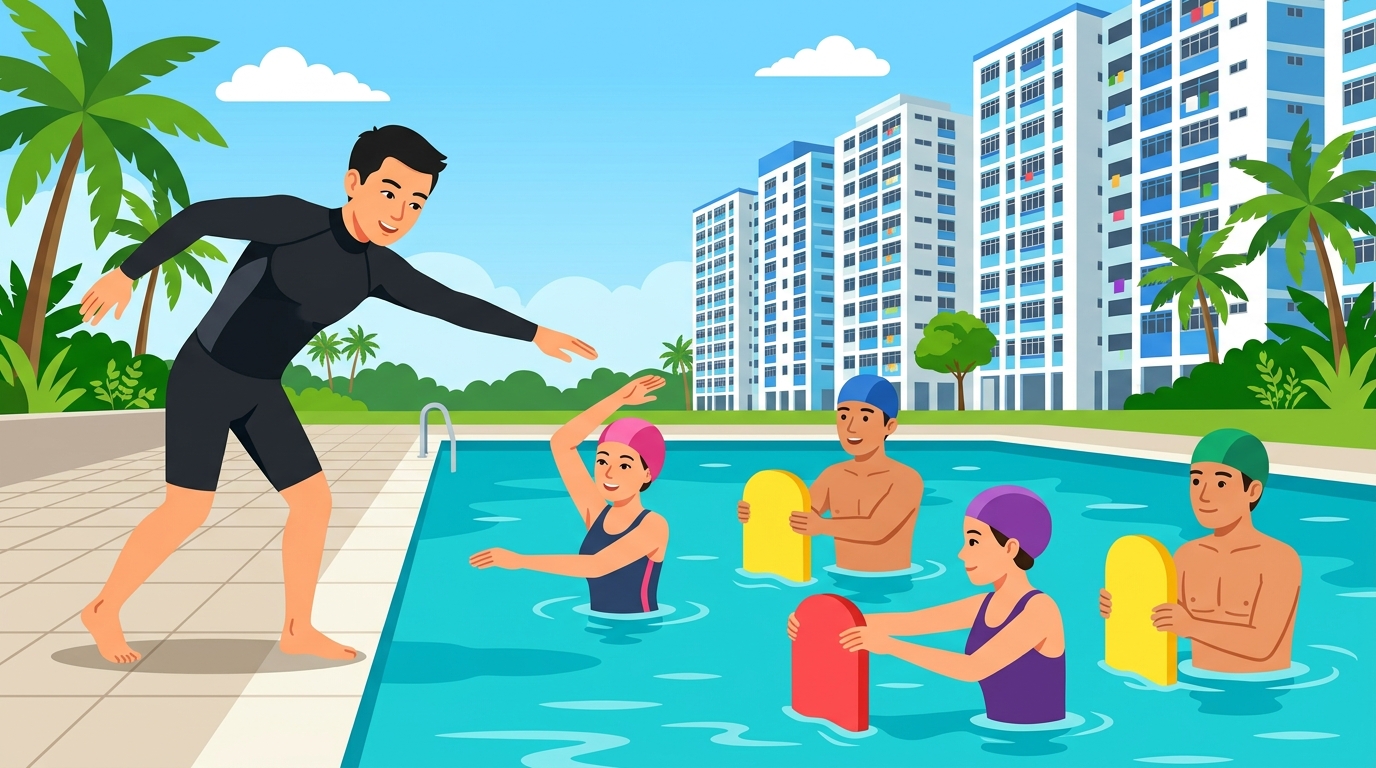 Adult swimming lesson illustration