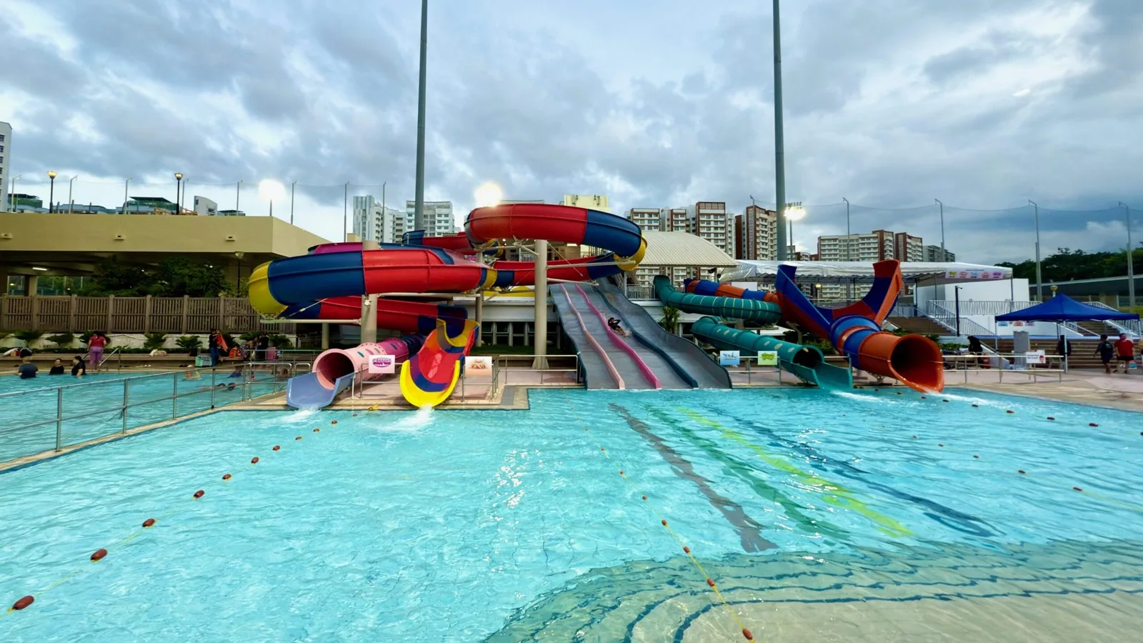 Water playground with tipping bucket and jacuzzi at Sengkang Swimming Complex